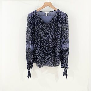 Rebecca Taylor long Sleeve Leopard Silk Blouse Black Size 10
